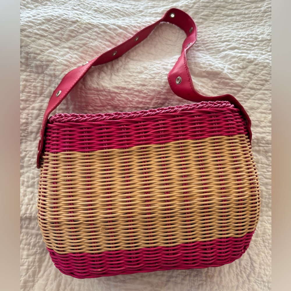 Sun N Sand, Pink & Tan, Wicker, Shoulder Bag